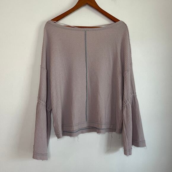 We The Free Free People Dahlia Thermal Top Size M Purple Bell Sleeve Oversized - Picture 3 of 7